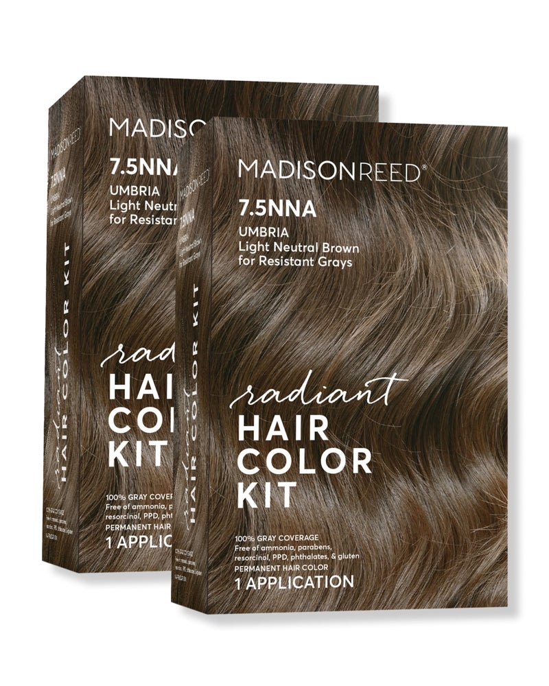 Madison Reed Radiant Hair Color Kit | 7.5NNA Light Neutral Brown (Umbria Brown) 100% Maximum Gray Hair Coverage | Permanent Hair Dye for Resistant Grays | PPD-Free & Ammonia-Free |2 Pack - Image 1